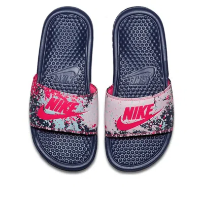 Nike (wmns)  Benassi Jdi Print Splash Ink Minimalistic Unisex Black Pink Slippers In Multi