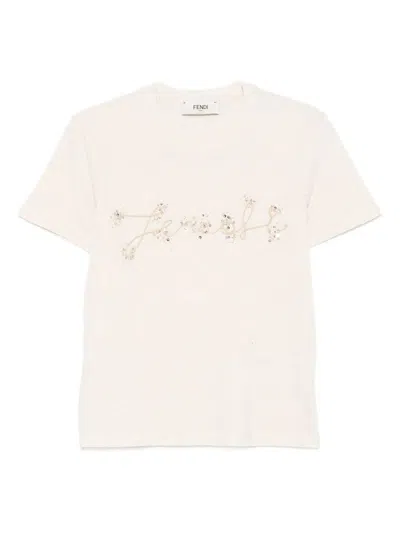 Fendi Sequin-embellished T-shirt In Neutral