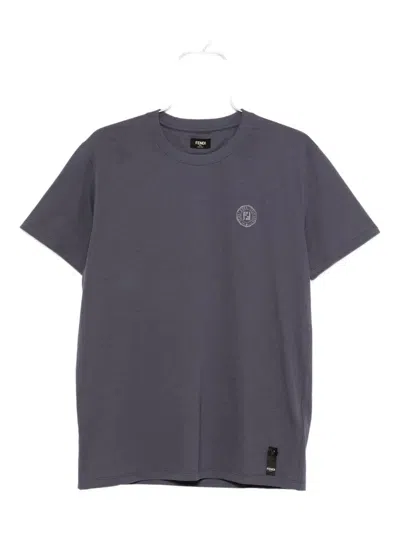 Fendi Cotton T-shirt With Ff Detail In Blue