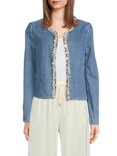 Wdny Women's Embellished Open-front Denim Jacket