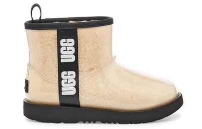 Ugg Classic Clear Mini Ii Large Logo Fleece Lined Big Boys Beige In Neutral