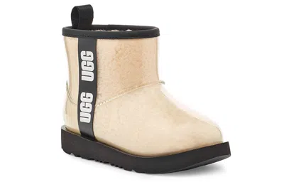 Ugg Classic Clear Mini Ii Large Logo Fleece Lined Big Boys Beige In Neutral
