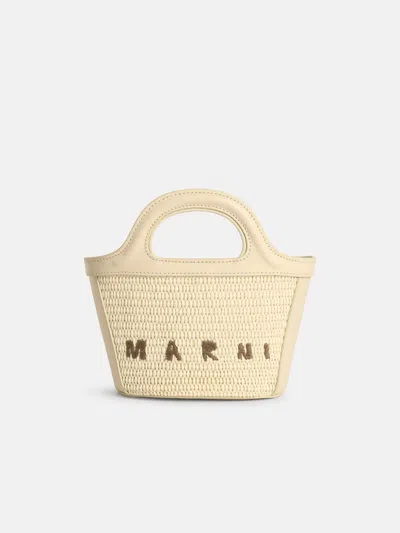 Marni Tropicalia' Micro Bag In Ivory Leather And Raffia-effect Fabric