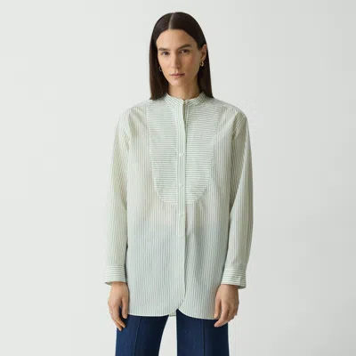 Theory Tuxedo Shirt In Striped Cotton-blend In Green