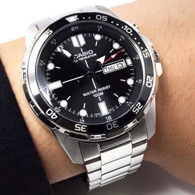Casio Stainless Steel Strap Unisex Mens Black Analog In Metallic