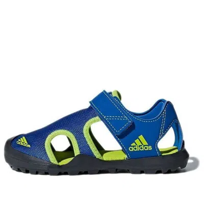 Adidas Originals (gs) Adidas Captain Toey K Velcro Outdoor Flat Heel Sports Blue Green Sandals 'blue Green'