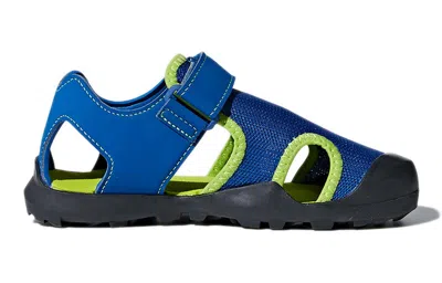 Adidas Originals (gs) Adidas Captain Toey K Velcro Outdoor Flat Heel Sports Blue Green Sandals 'blue Green'