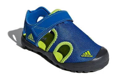 Adidas Originals (gs) Adidas Captain Toey K Velcro Outdoor Flat Heel Sports Blue Green Sandals 'blue Green'