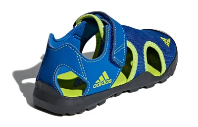 Adidas Originals (gs) Adidas Captain Toey K Velcro Outdoor Flat Heel Sports Blue Green Sandals 'blue Green'