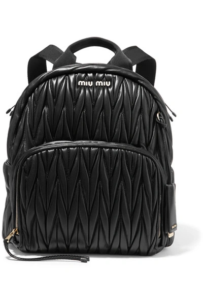 Miu Miu Matelassé Nappa Leather Backpack In Black