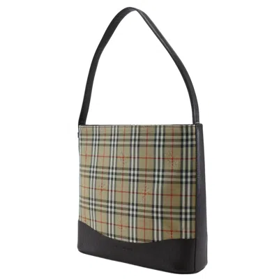 Pre-owned Burberry Black Brown Canvas Leather Shoulder Bag ()