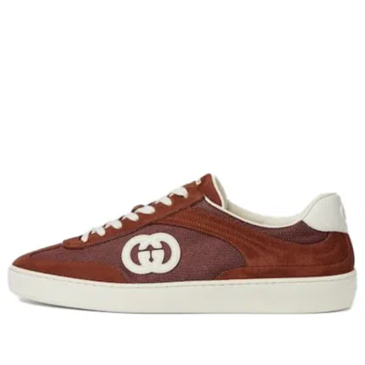 Gucci Interlocking Suede 'red White' In Brown
