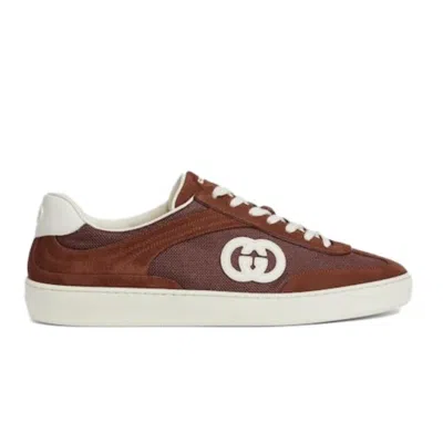 Gucci Interlocking Suede 'red White' In Brown