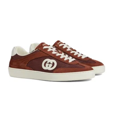 Gucci Interlocking Suede 'red White' In Brown