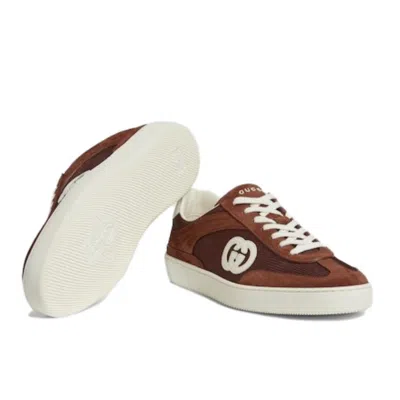 Gucci Interlocking Suede 'red White' In Brown