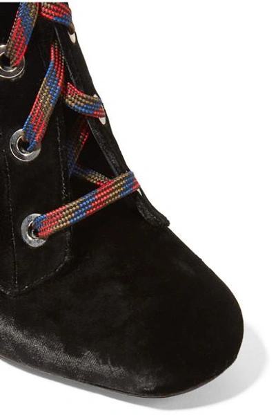 Shop Prada Lace-up Velvet Wedge Knee Boots In Black