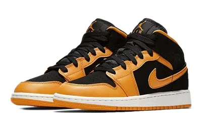 Air Jordan (gs)  1 Mid 'black Orange Peel White' In Yellow