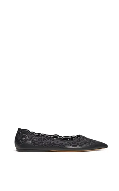 Gabriela Hearst Ziva Leather And Embroidered Tulle Point-toe Flats In Black