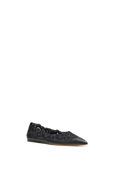 Gabriela Hearst Ziva Leather And Embroidered Tulle Point-toe Flats In Black