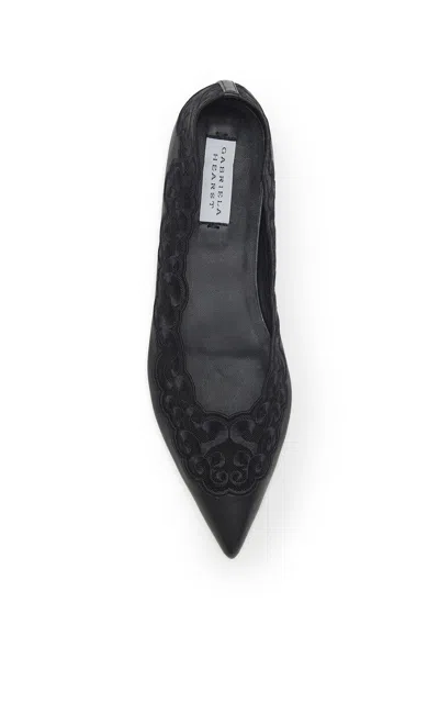 Gabriela Hearst Ziva Leather And Embroidered Tulle Point-toe Flats In Black