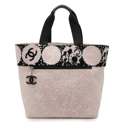 Pre-owned Chanel Black Pink Pile Fabric Canvas Shoulder Bag Tote Bag ()