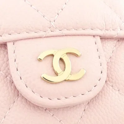 Pre-owned Chanel Light Pink Grained Calfskin Middle Wallet (tri-fold) ()
