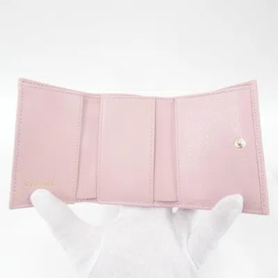 Pre-owned Chanel Light Pink Grained Calfskin Middle Wallet (tri-fold) ()