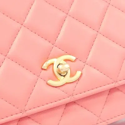 Pre-owned Chanel Pink Leather Chain/shoulder Wallet ()