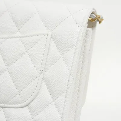 Pre-owned Chanel White Grained Calfskin Chain/shoulder Wallet ()