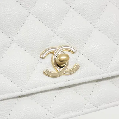 Pre-owned Chanel White Grained Calfskin Chain/shoulder Wallet ()