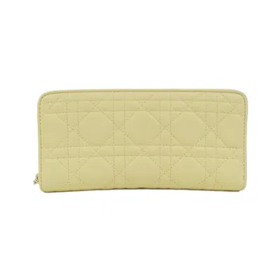 Pre-owned Dior Christian  Lady  Pale Yellow Leather Long Wallet (bi-fold) ()