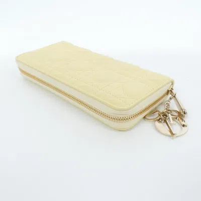 Pre-owned Dior Christian  Lady  Pale Yellow Leather Long Wallet (bi-fold) ()