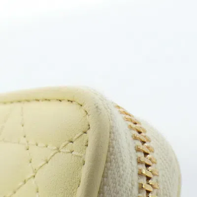 Pre-owned Dior Christian  Lady  Pale Yellow Leather Long Wallet (bi-fold) ()