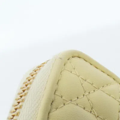 Pre-owned Dior Christian  Lady  Pale Yellow Leather Long Wallet (bi-fold) ()