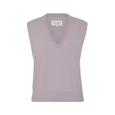 Maison Margiela Wool V-neck Gilet Woman Lilac In White