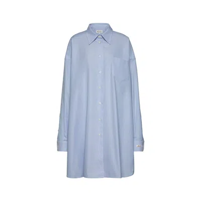 Maison Margiela Cotton Poplin Pinstripe Shirt Woman White In Blue