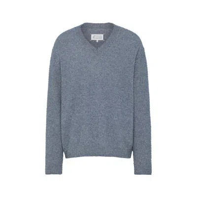 Maison Margiela Pile Knit Sweater Man Blue Jeans In Blue