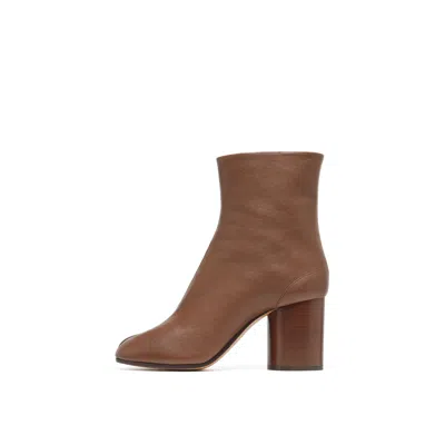 Maison Margiela Tabi High Heels Ankle Boots In Brown Leather