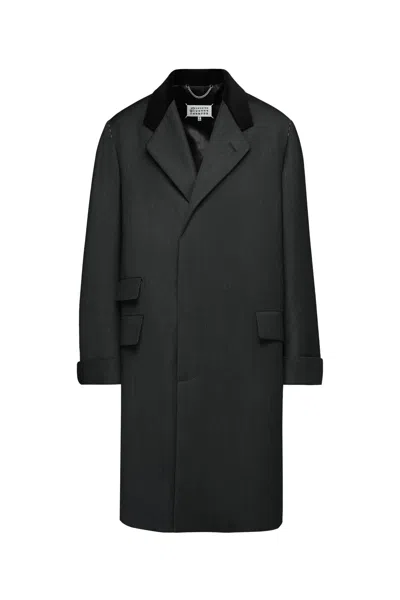 Maison Margiela Work-in-progress Wool Coat Man Charcoal In Black