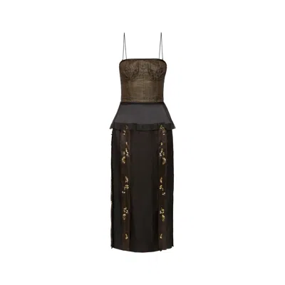 Maison Margiela Décortiqué Silk Dress Woman Olive And Anthracite In Brown