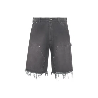 Maison Margiela Stud Denim Shorts Man Grey In Multi
