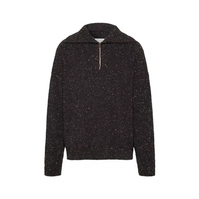 Maison Margiela Shetland Wool Zip Sweatshirt Man Charcoal In Gray