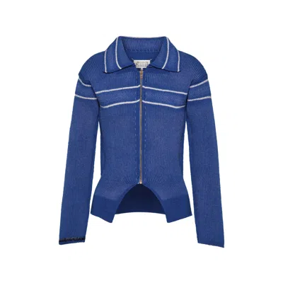 Maison Margiela Sunbleached Wool Cardigan Woman Bluette And White In Blue