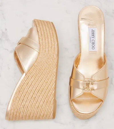 Jimmy Choo Leda 100 Leather Platform Wedge Sandals