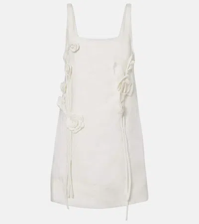 Farm Rio Floral-appliqué Linen Minidress