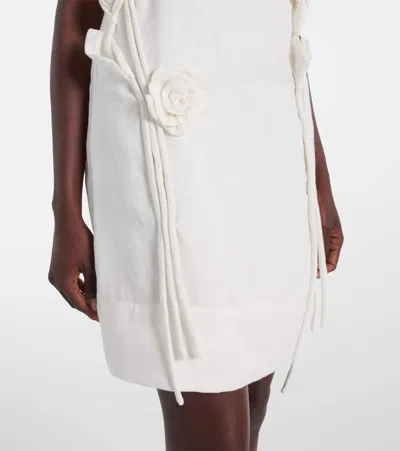 Farm Rio Floral-appliqué Linen Minidress