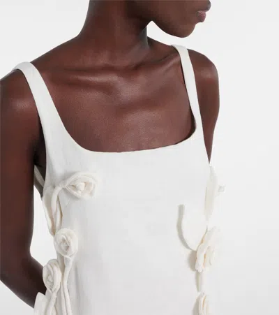 Farm Rio Floral-appliqué Linen Minidress