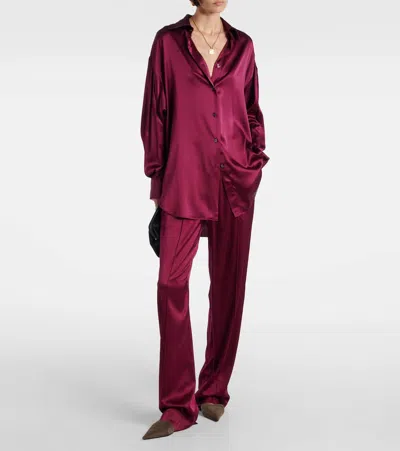 Tom Ford Fuchsia Pants With Elastic Waist With Logo Lettering In Silk Stretch Woman In Burgundy