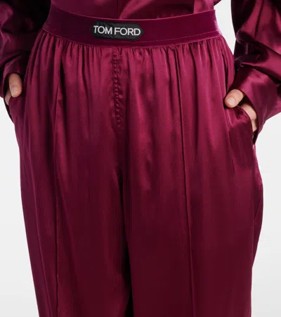 Tom Ford Fuchsia Pants With Elastic Waist With Logo Lettering In Silk Stretch Woman In Burgundy