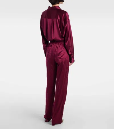 Tom Ford Fuchsia Pants With Elastic Waist With Logo Lettering In Silk Stretch Woman In Burgundy